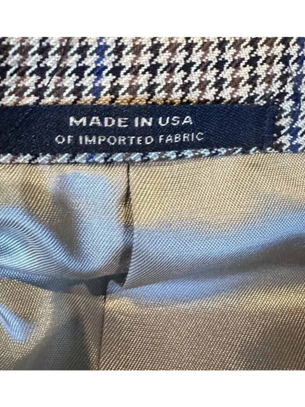Hart Schaffner Marx Nordstrom Blazer 2 Button Beige Houndstooth 43L Union Made
